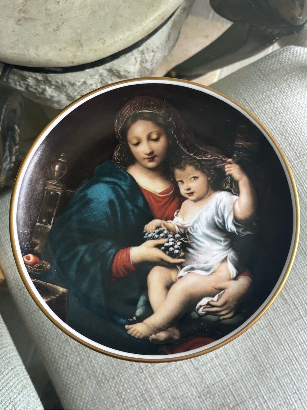 Madonna and Child Art Plate Print - Blue, Red, White